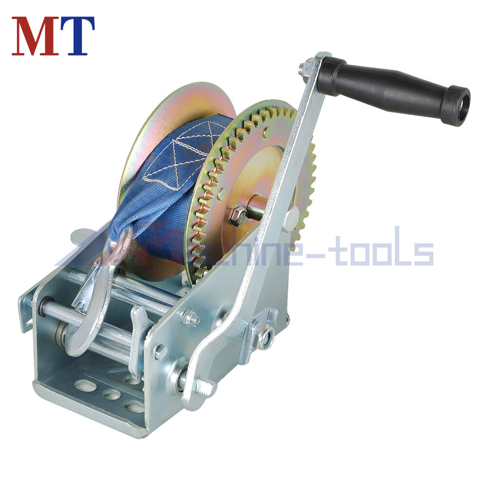 Blue 3500lbs Hand Winch Boat Use Manual Winch W/ 10m (32ft) Strap Winch
