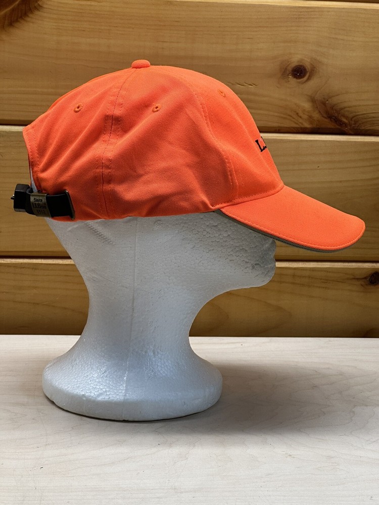 LL BEAN Blaze Orange Adjustable LED Lighted Pathfinder Hat Baseball Cap Hunting