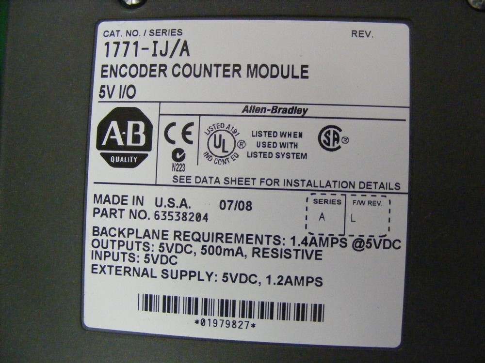 ALLEN BRADLEY ENCODER COUNTER MODULE 1771-IJ 5V I/O