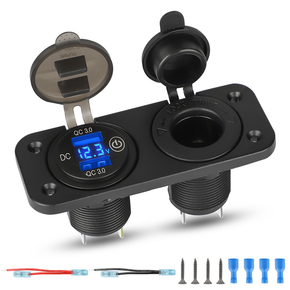 QC3.0 Dual USB Car Fast Charger, Cigarette Lighter Socket Adapter, LED Voltmeter
