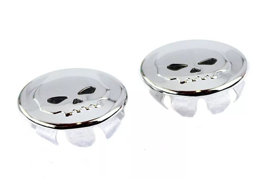 Skull Handlebar End Plug Set Chrome fits Harley Davidson 28-0882