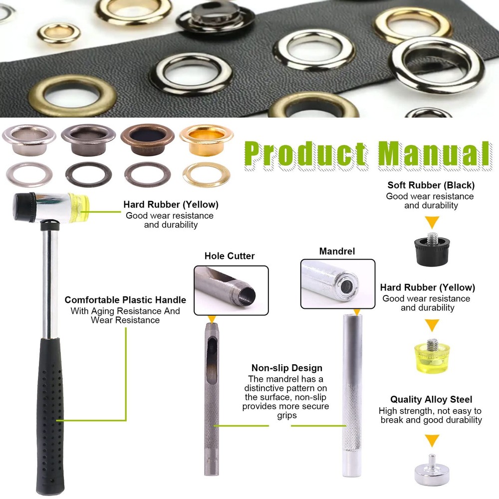 240 Sets 4mm 5/32” Thickened Grommets Eyelets with 4 Pcs Install Tools Assort...