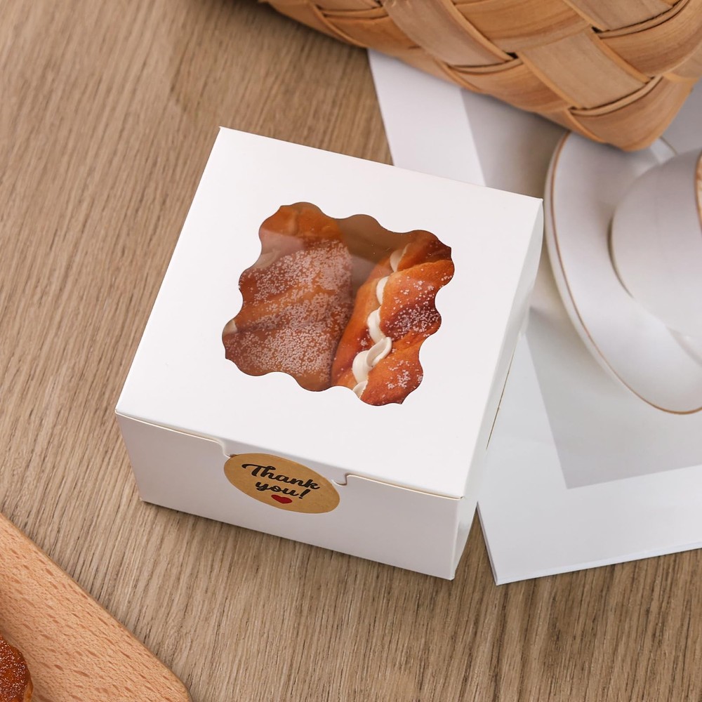 Cookie Boxes 50 PCS 4x4x2 Inches Mini Bakery Boxes with Window for Cupcake
