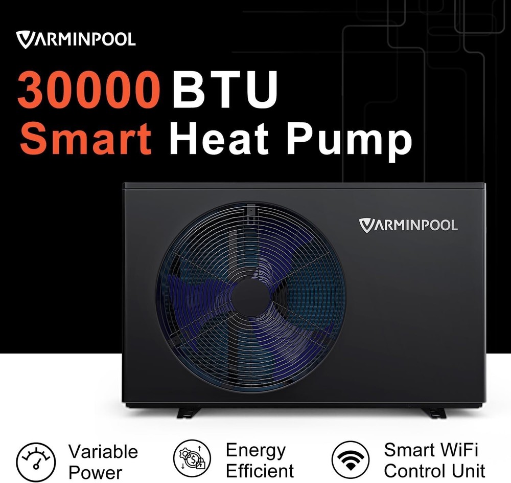 30000 BTU Pool Heater & Cooler Inverter Heat Pump In/Above Ground, 8K Gal