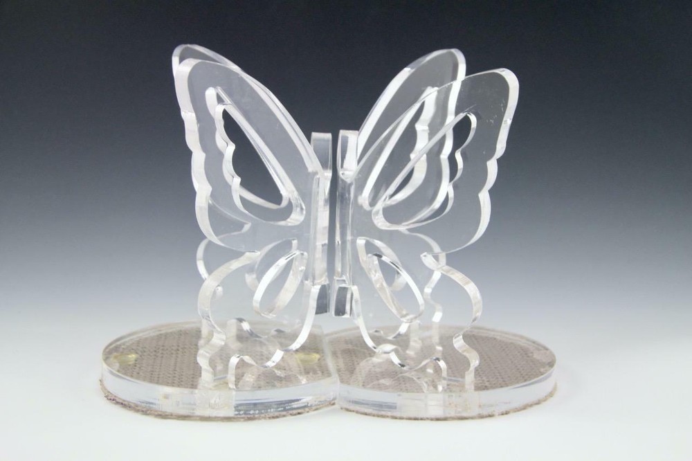 Lucite Acrylic Clear Plastic Butterfly Bookends