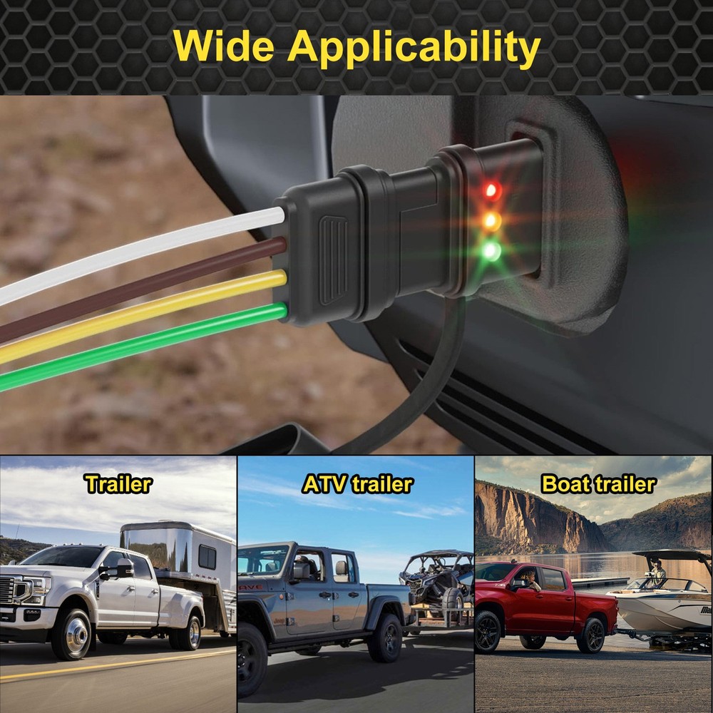4-Pin Trailer Plug Wiring Tester 4 Way w/ LED Indicators Circuit Continuity Test