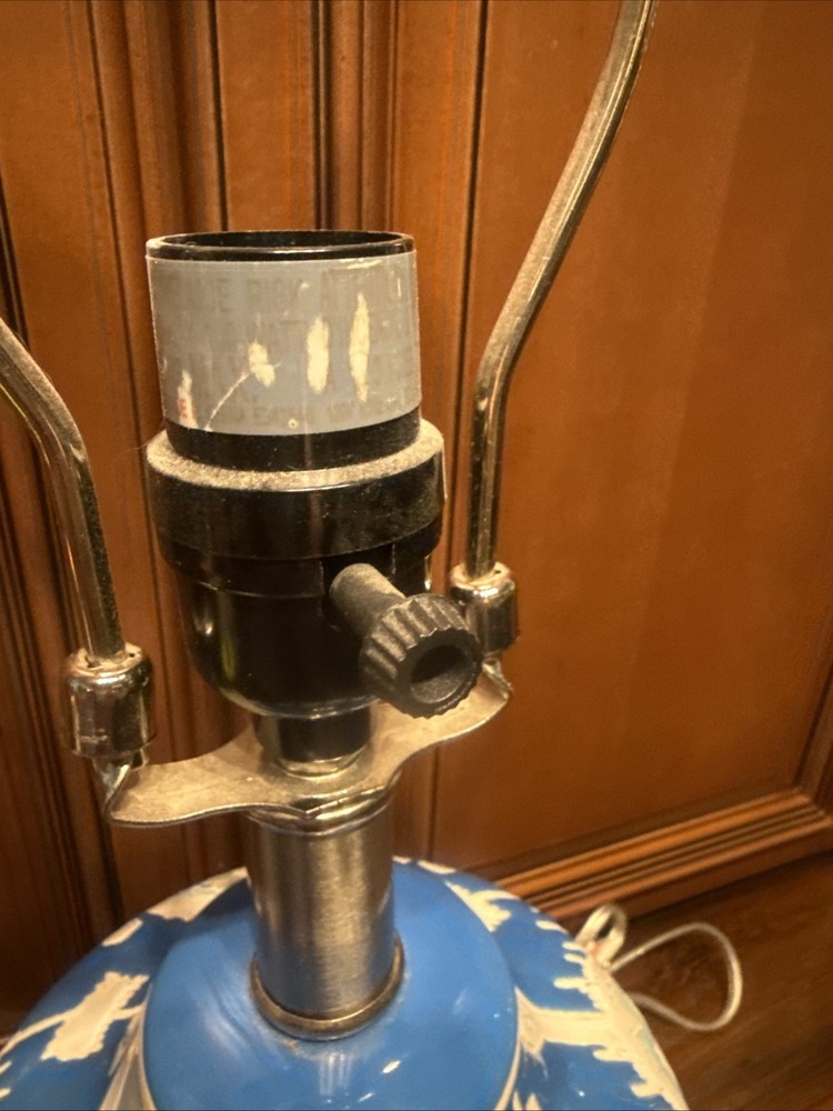 Rare Vintage Blue White Ikat Pattern Ceramic Lamp