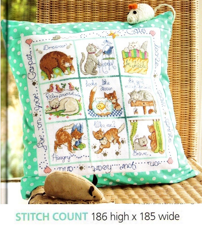 CAT CUSHION  CROSS  STITCH   PATTERN  ONLY   EQ - EVQ