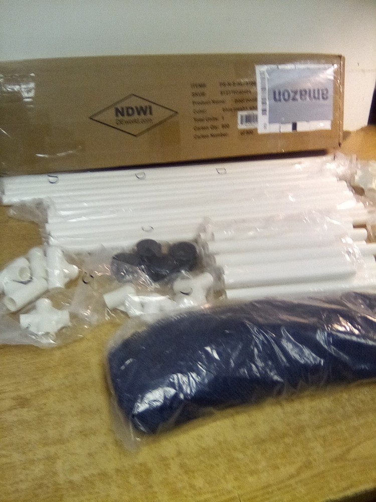 Essentially Yours Standard Pool Storage Organizer Bin Blue/ White Poles