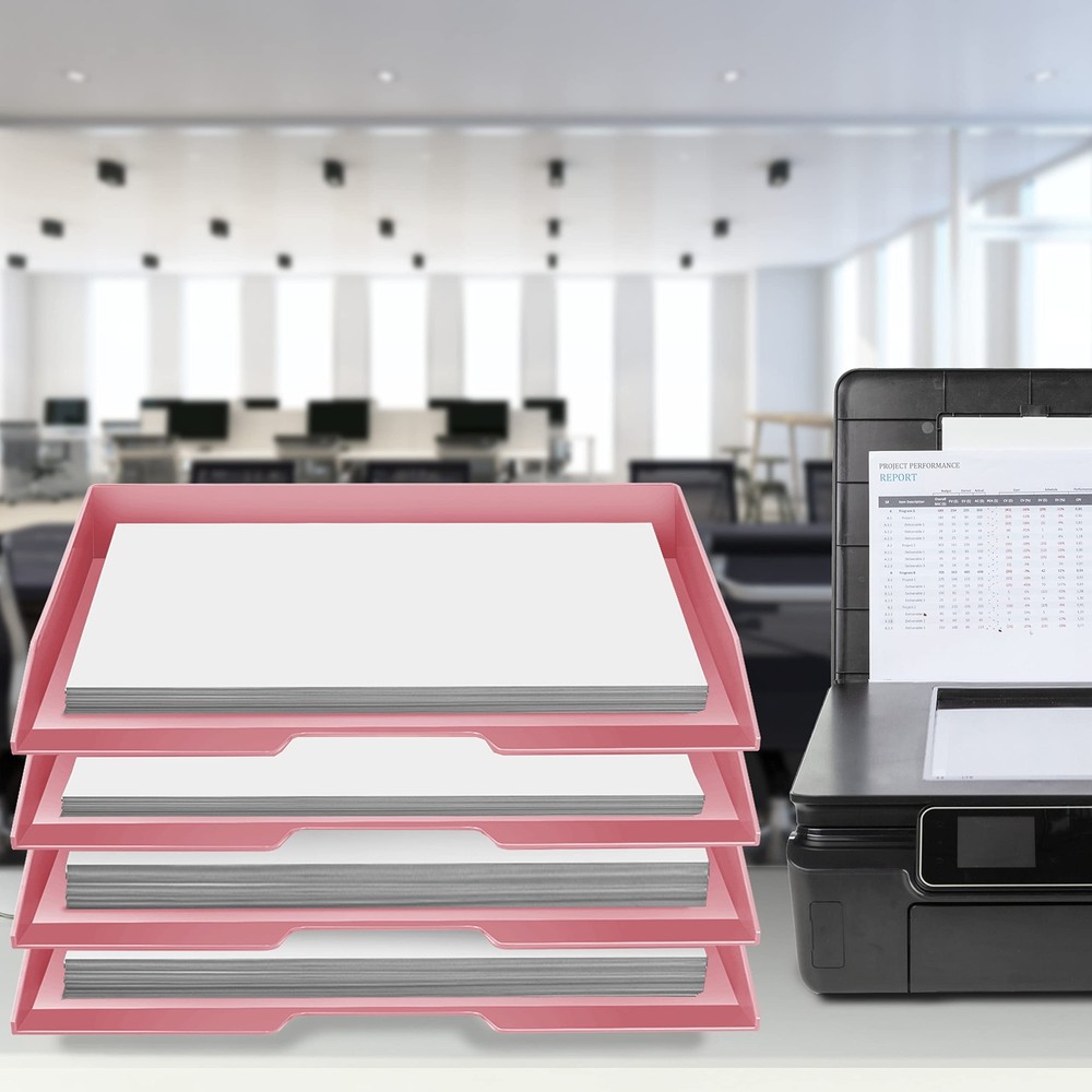 Stackable Letter Tray 4-Tier Side Load Plastic File Organizer Pink