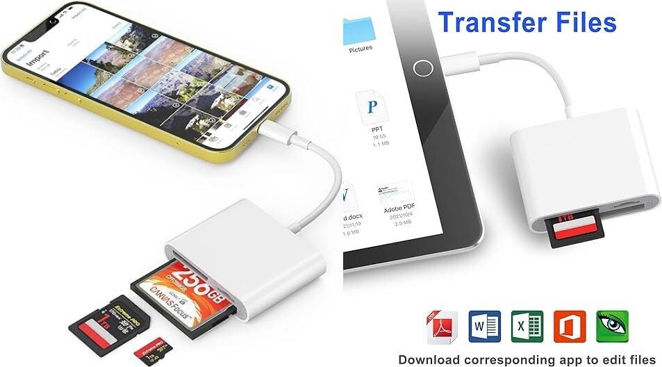 Lector de tarjetas CF SD para iPhone iPad, lector de tarjetas de memoria Compact