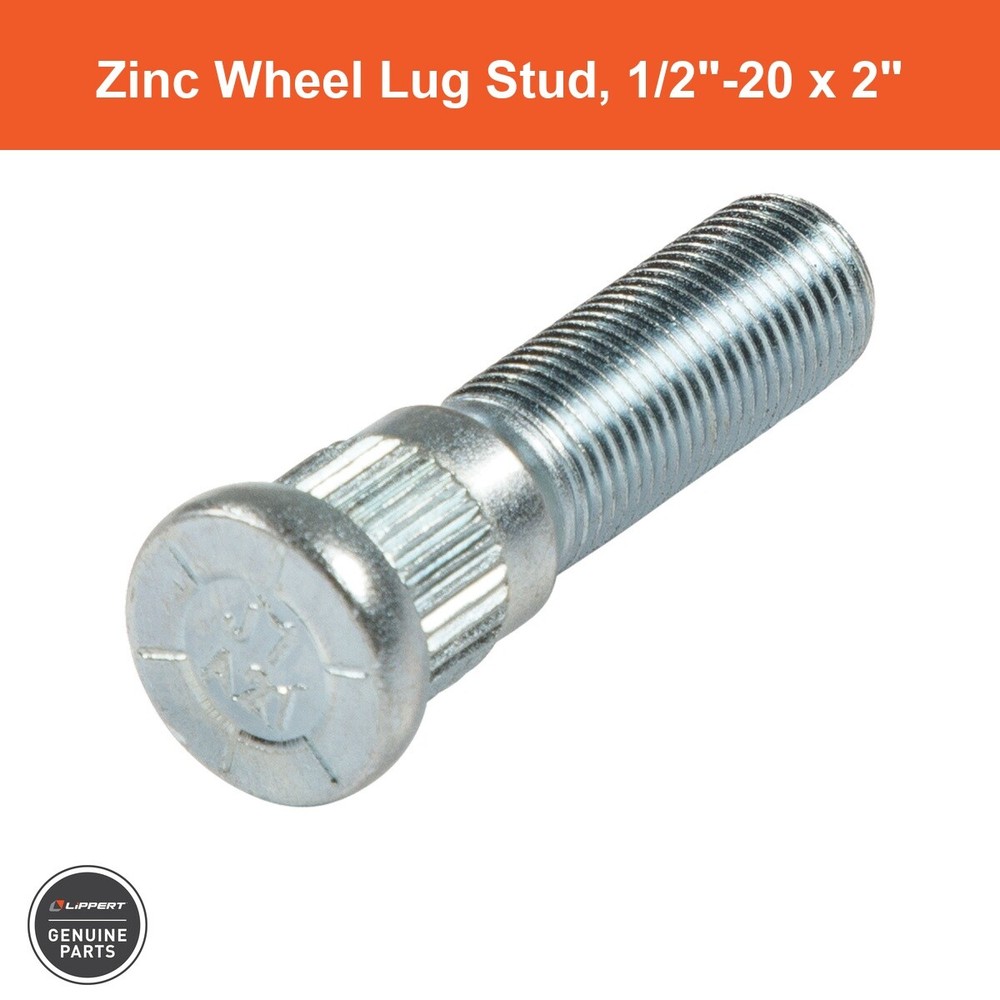 Wheel Lug Stud - 1/2"-20 x 2", Zinc
