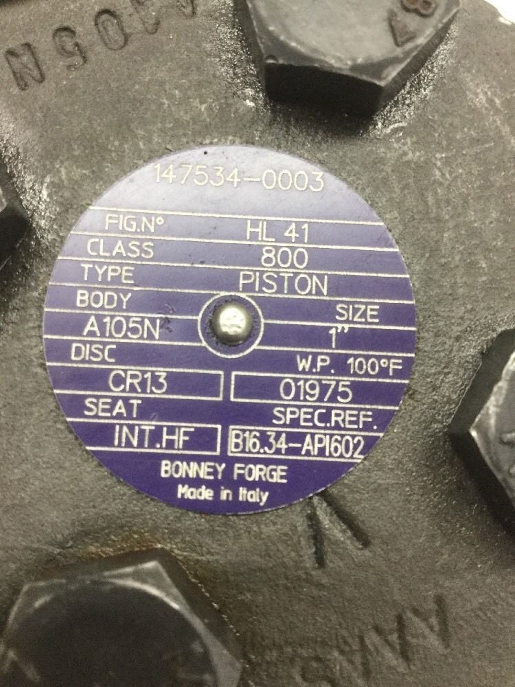Bonney Forge Piston Check Valve 1" 800# FNPT FS HL41 A105