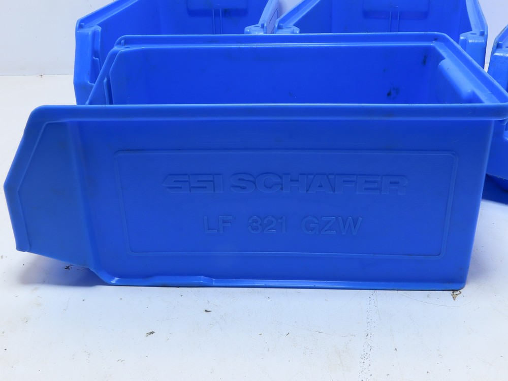 QTY 4 SSI SCHAEFER LF 322 GZW BLUE STACKABLE PLASTIC STORAGE CONTAINER BIN