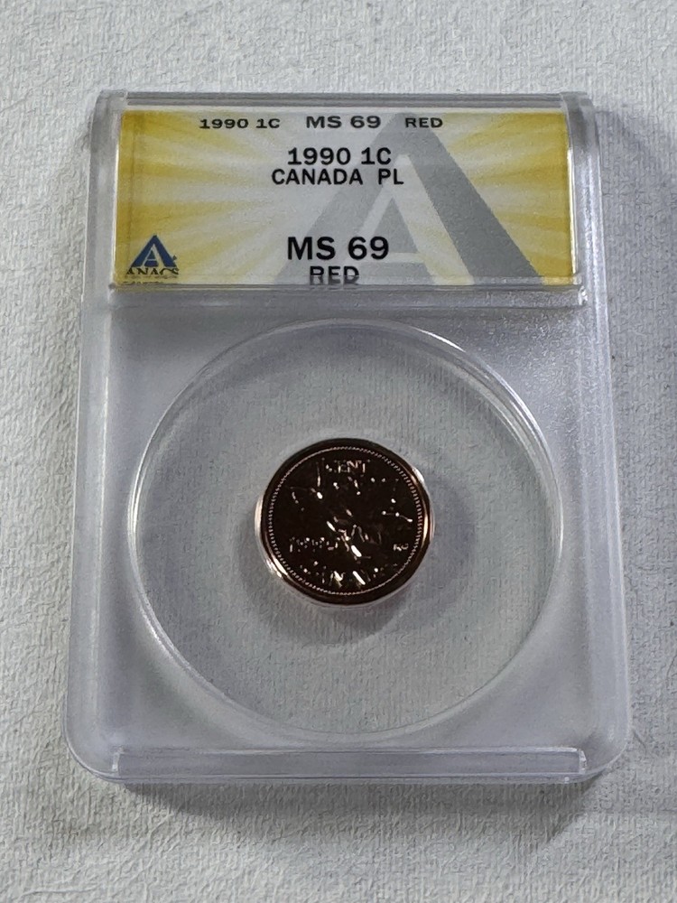 1990 Canada 1 Cent Proof Like Graded MS 69 RD by ANACS