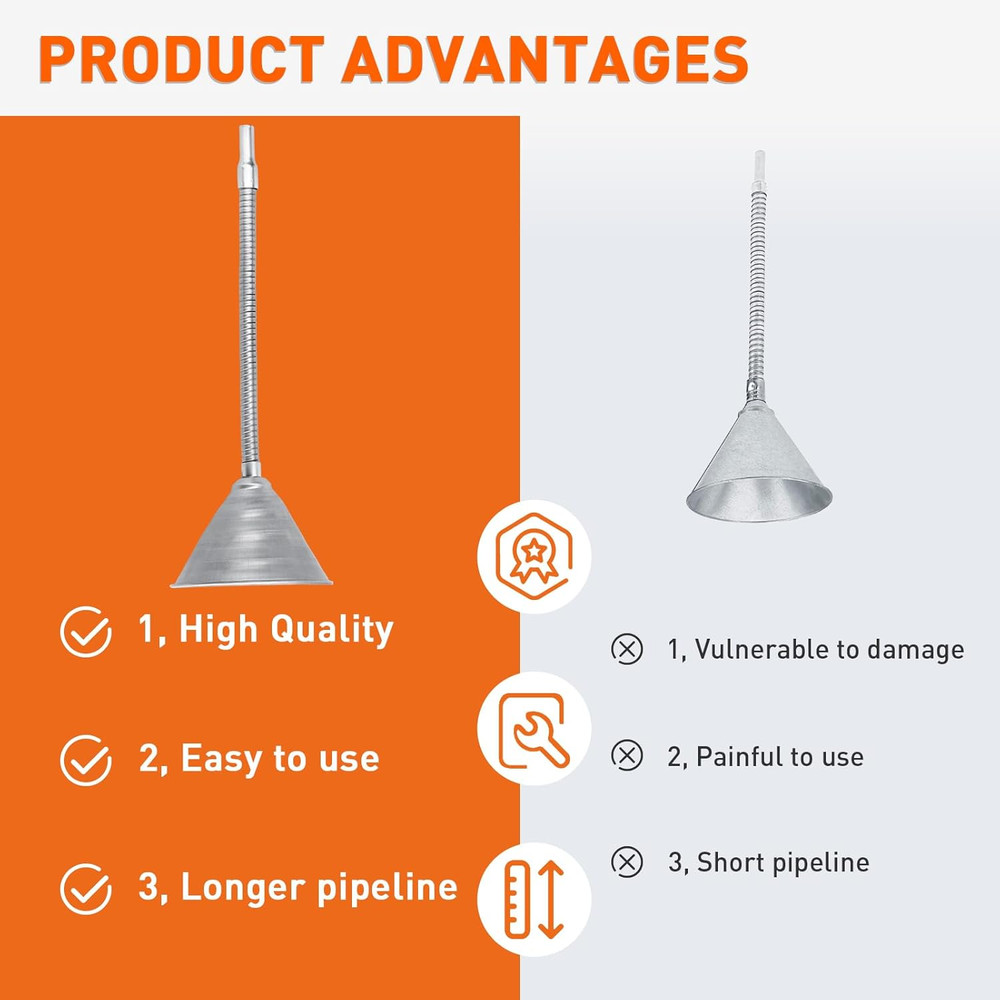 Steel Bendable Universal Spout Funnel with Filter and Flexible Pipe - Galvanized