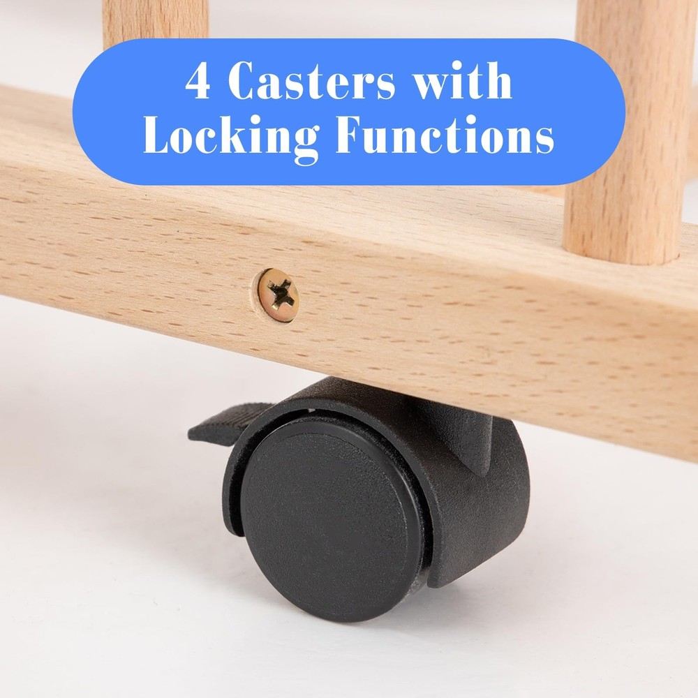 Large Art Drying Rack with Four Caster Wheels and Handle - Solid Wooden Canva...