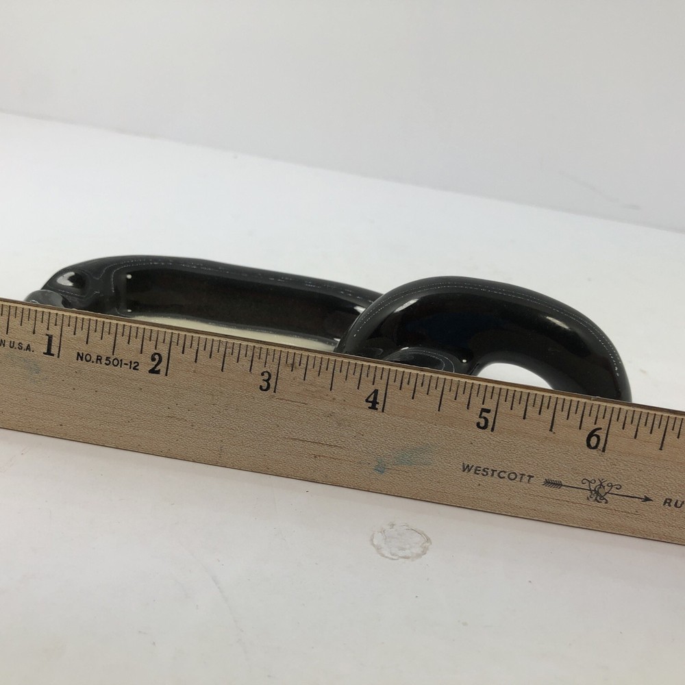 ASHTRAY Cigar/ With Handle Individual Black & White Ceramic 7” X 3” Unique