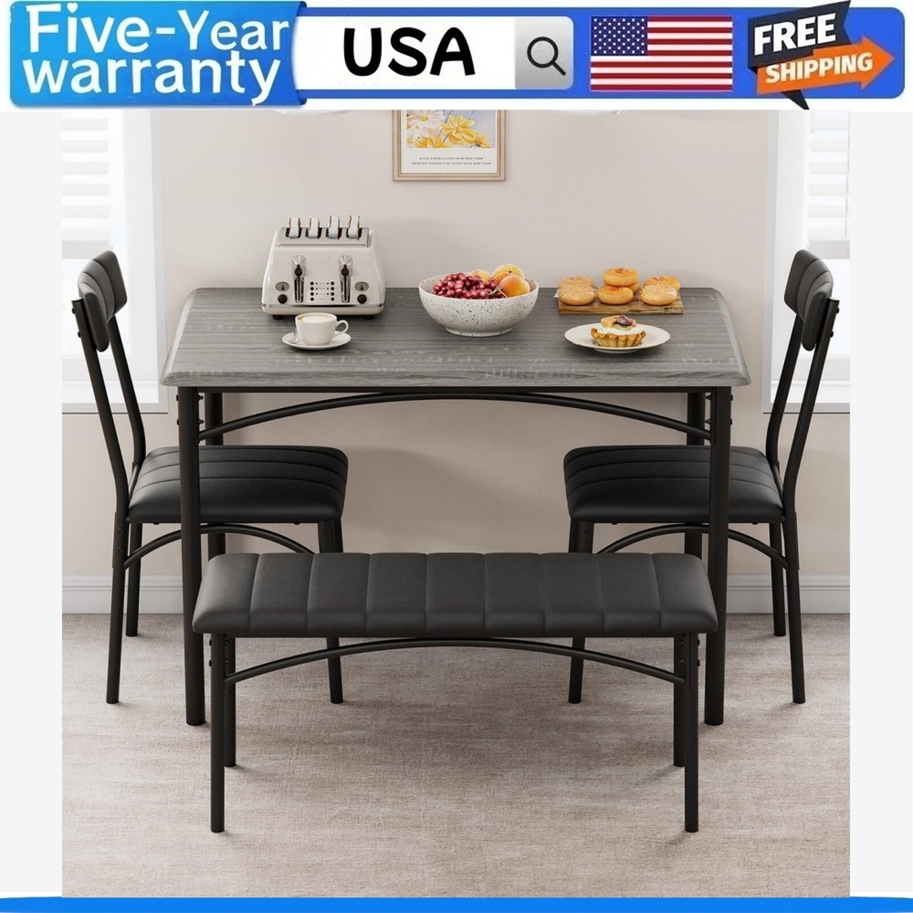 🔥Dining Table Set for 4 Kitchen Table W/Upholstered Chairs and Bench Rectangula