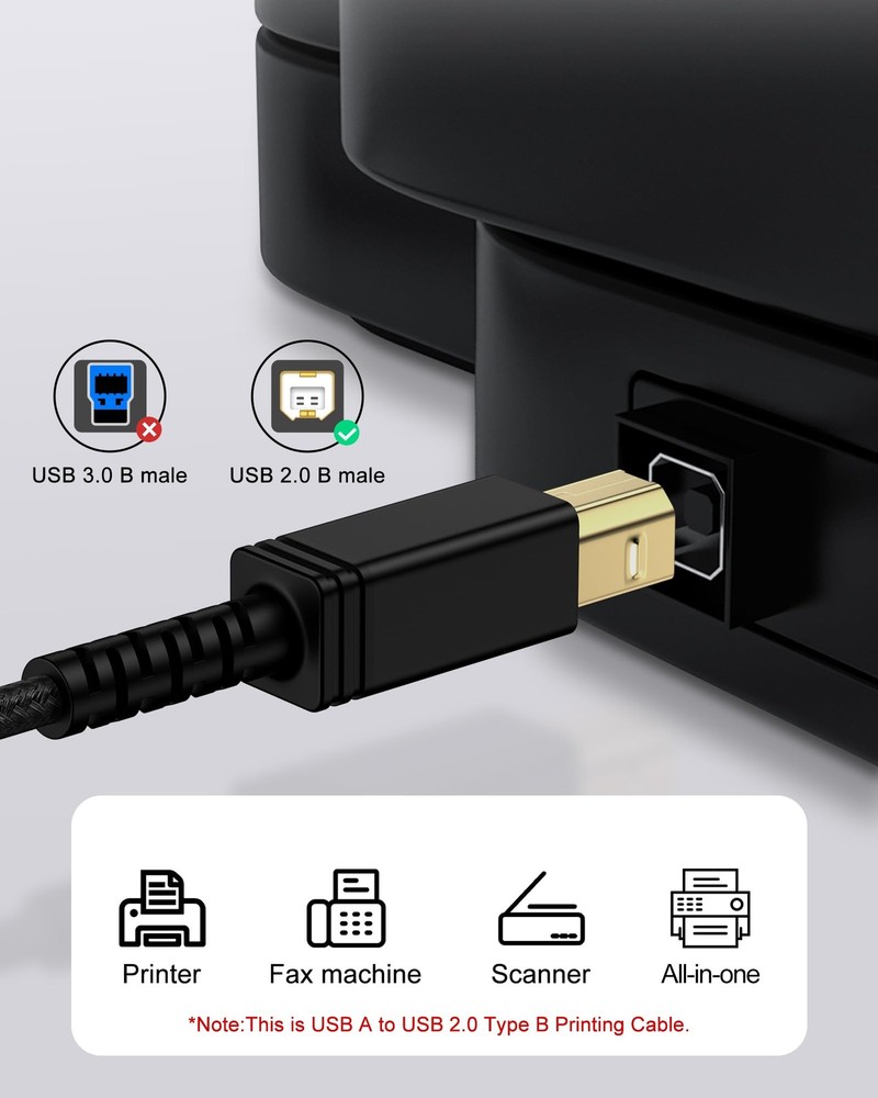 6FT USB Printer Cable, A to B Type A Male B 6FT, Black