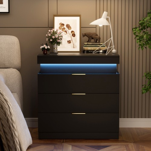 Bedside table A bedside table with a charging station and LED light strip drawer