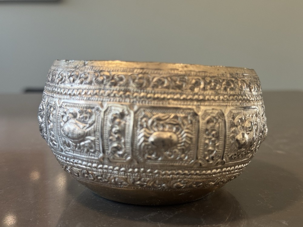Masterwork Burmese Thabeik Bowl - Deep Repoussé - High-Def Embossed Figures