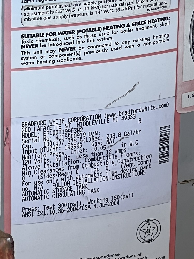 Gas Water Heater 100 gal