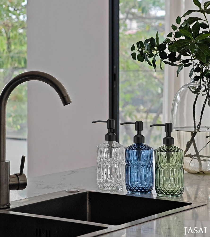 18Oz Green Soap Dispenser with Black Rust Proof Pump, Refillable Kitchen Soap Di