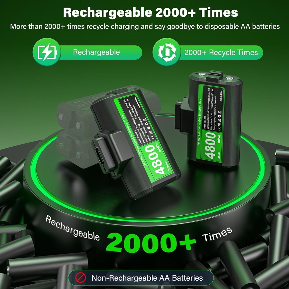 Rechargeable Controller Battery Pack for Xbox,2x4800mWh(2000mAh) Batteries Pack