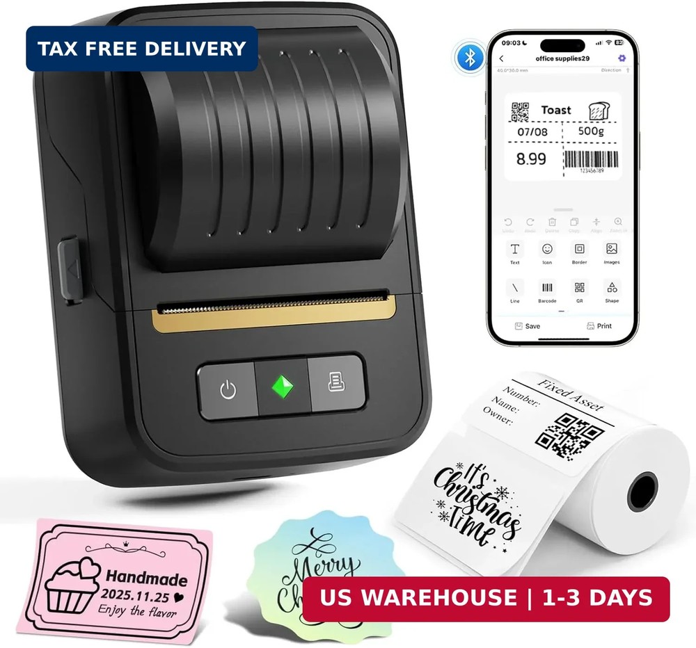 Label Maker Machine with Tape, Bluetooth Thermal Label Printer for Small Busines