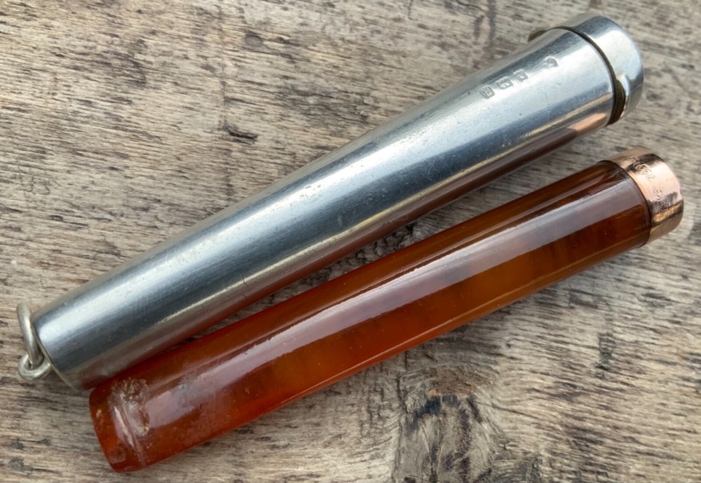 Antique British Amber and Gold Mouthpiece + Solid Silver Hallmarked case