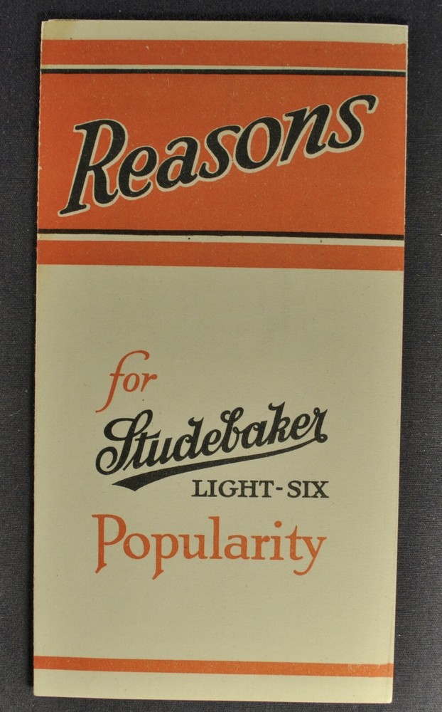 1921 Studebaker Light Six 6 Touring Car Small Brochure Excellent Original 21