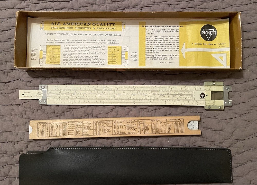 2 Slide Rules. Vintage. Pickett w/Instructions And Case. Engineering Slide Rule.