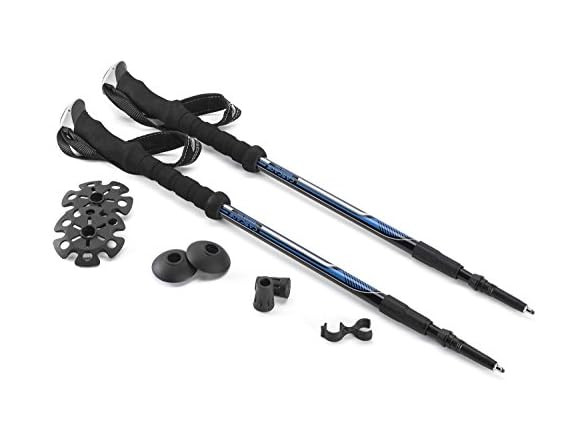 Cascade Mountain Tech Trekking Poles, Twist Blue EVA Adjustable Height
