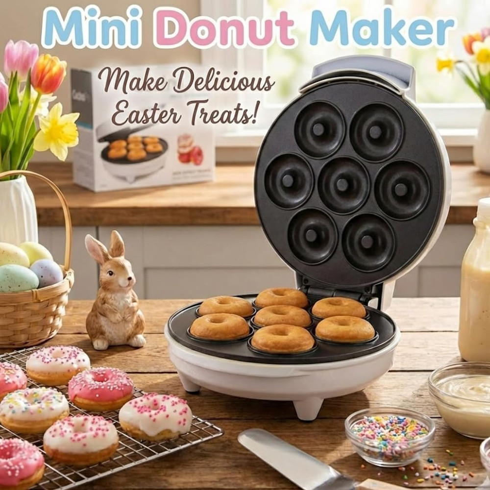 Mini Donut Maker- Electric Nonstick Surface Makes 7 Small Doughnuts- Decorate Fr