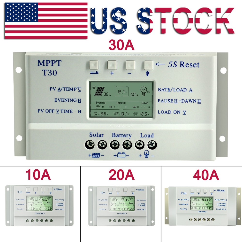 20A 30A 40A 80A MPPT Solar Charge Controller 12V/24V Auto 3 Timer LCD Display X1