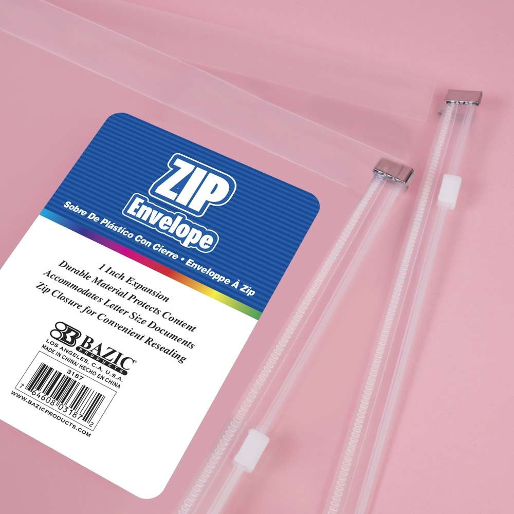BAZIC Clear A4/Letter Size Zip Envelope, pack of 24