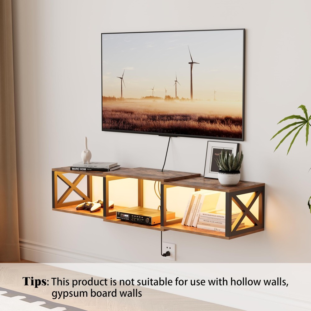 Floating TV Stand with Power Outlets,Wall-Mounted Entertainment Console with ...