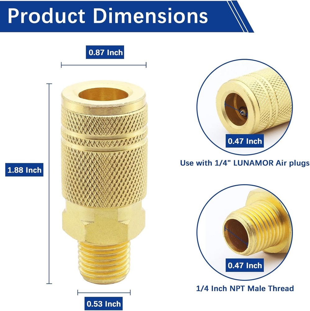 Brass Air Coupler 1/4" Female NPT 8 Pcs