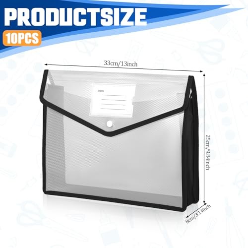 10-Pack Plastic File Folders Expanding Document Organizer with Snap Closure,
