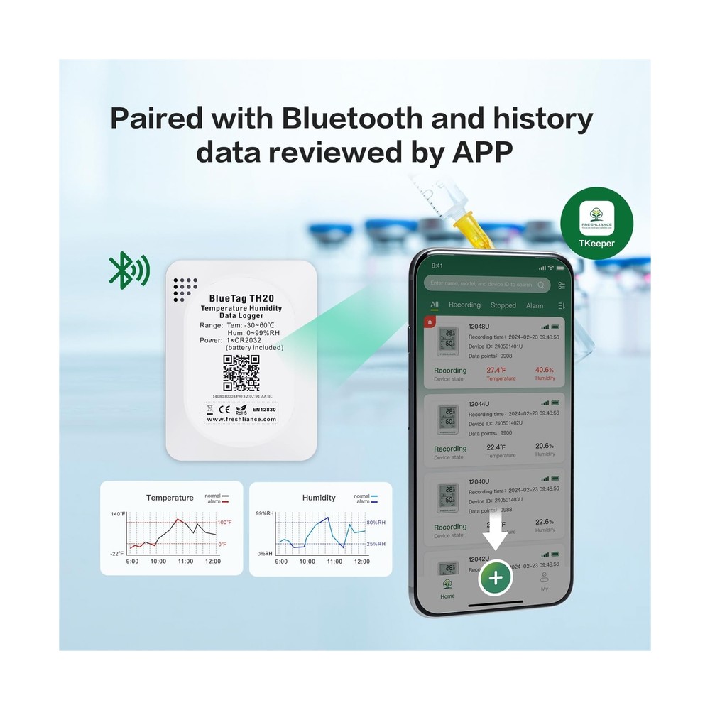 Bluetooth Temperature Humidity Data Logger Recorder, Refrigerator Freezer The...