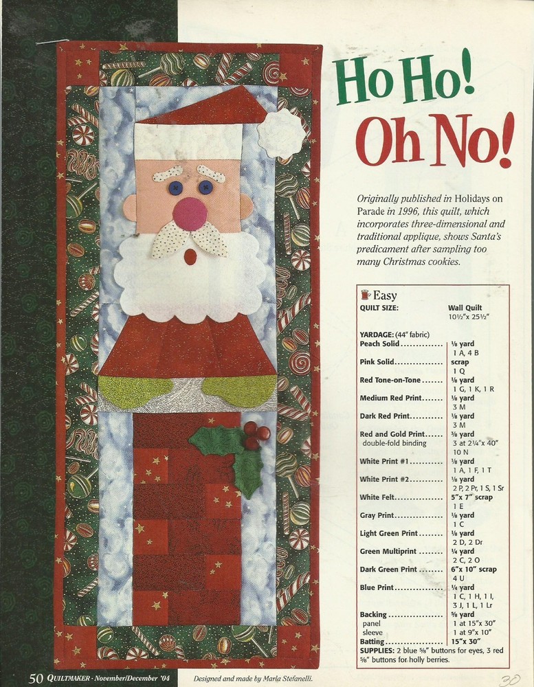 A0297  HO HO! OH NO!  WALLHANGING QUILT PATTERN/INSTRUCTIONS