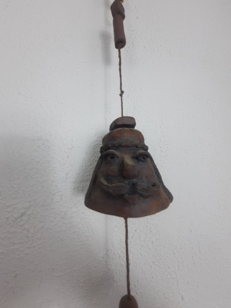 Artisan Ceramic Pottery Wind Chimes- Bell Faces, Approx 3 Feet Long UNIQUE