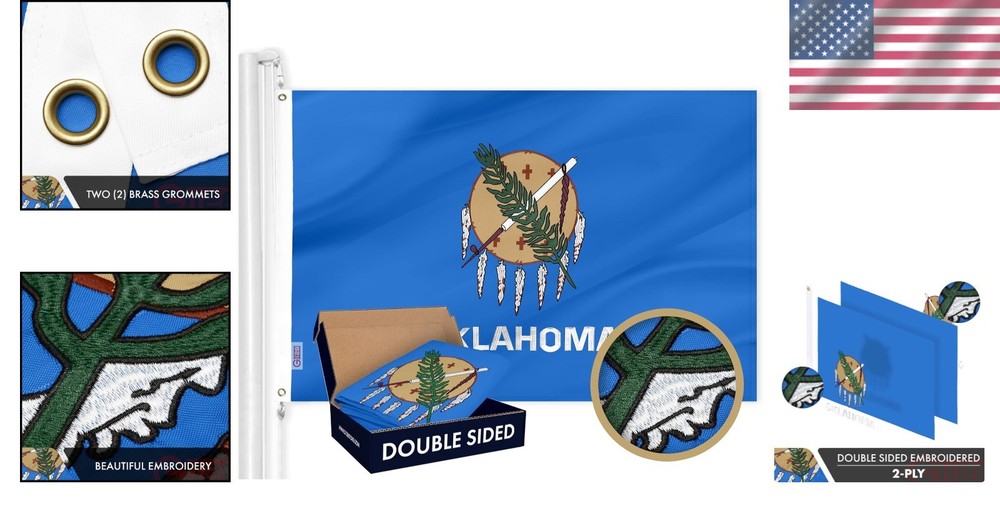 Embroidered Oklahoma State Flag 3x5 Ft - Heavy-Duty Polyester with Grommets