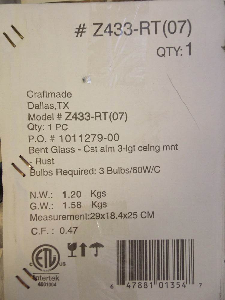 Craftmade Z433-RT Three Light Down Lighting Medium Outdoor Flush - Rust