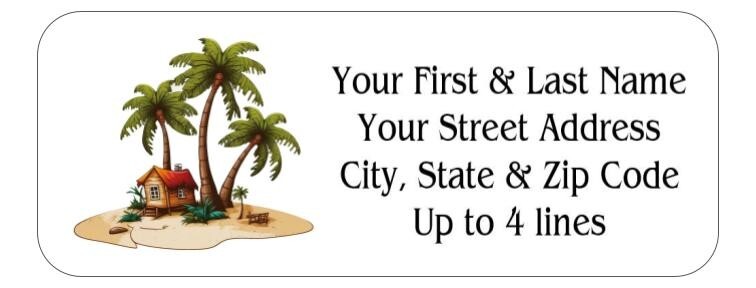 150 Beach Shack Palm Trees Mailing Return Address Labels Personalized