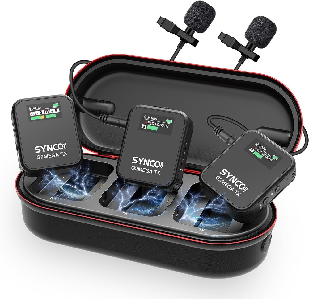 SYNCO G2A2MEGA Wireless Microphone W/Charging Case 8GB Storage For Camera Phone