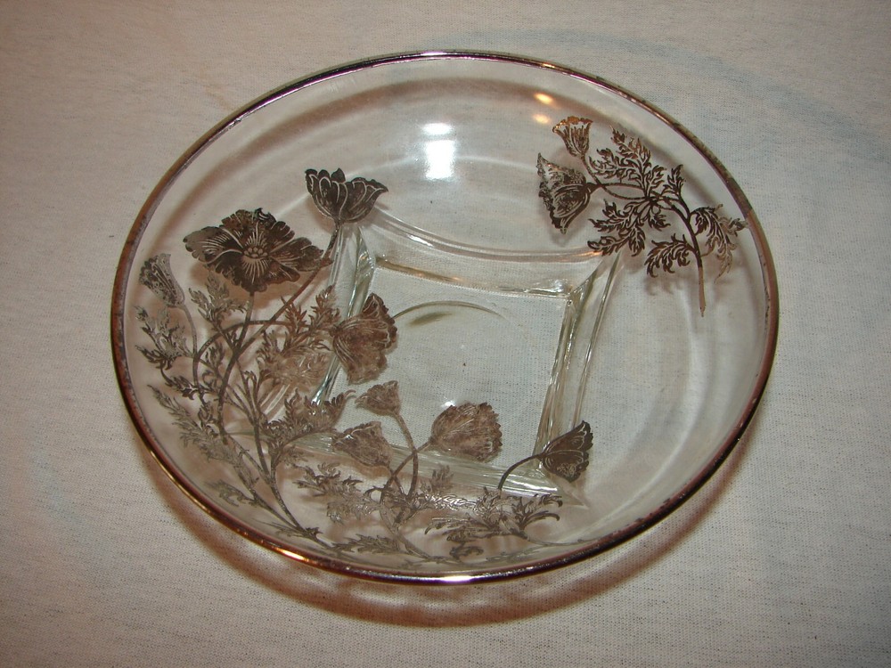 Antique Sterling Silver Overlay Elegant Crystal Bowl