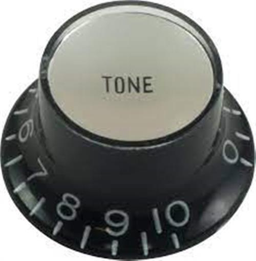 CE Gibson Style Tone Top Hat Knob, Black Silver Cap