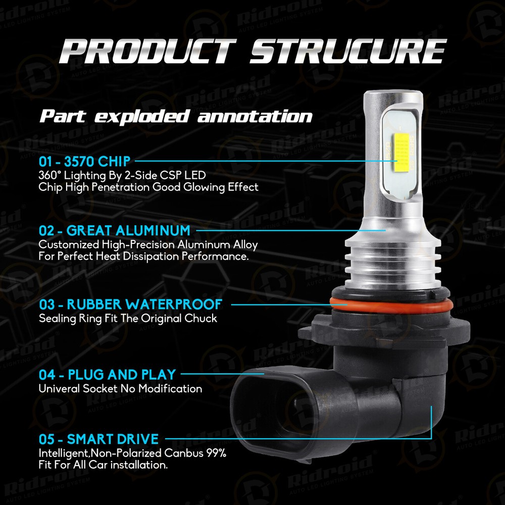 For Acura TL 2004 2005 2006 Front HID Headlight High/Low & LED Fog Light 4×Bulbs